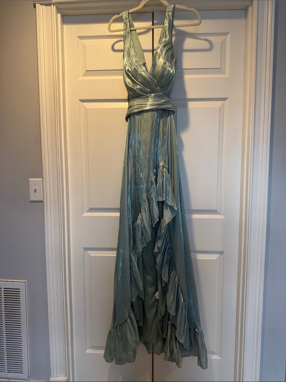 Lulu's Teal Satin Maxi Slip Dress